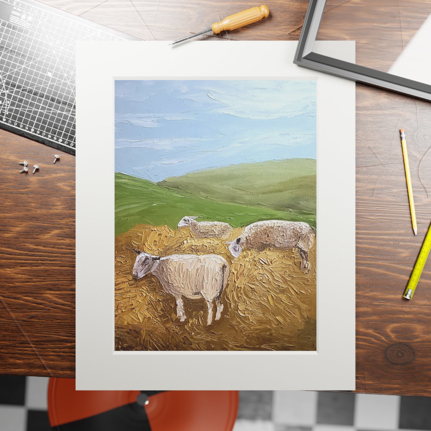 Sheep Fine Art Prints (Passepartout Paper Frame)